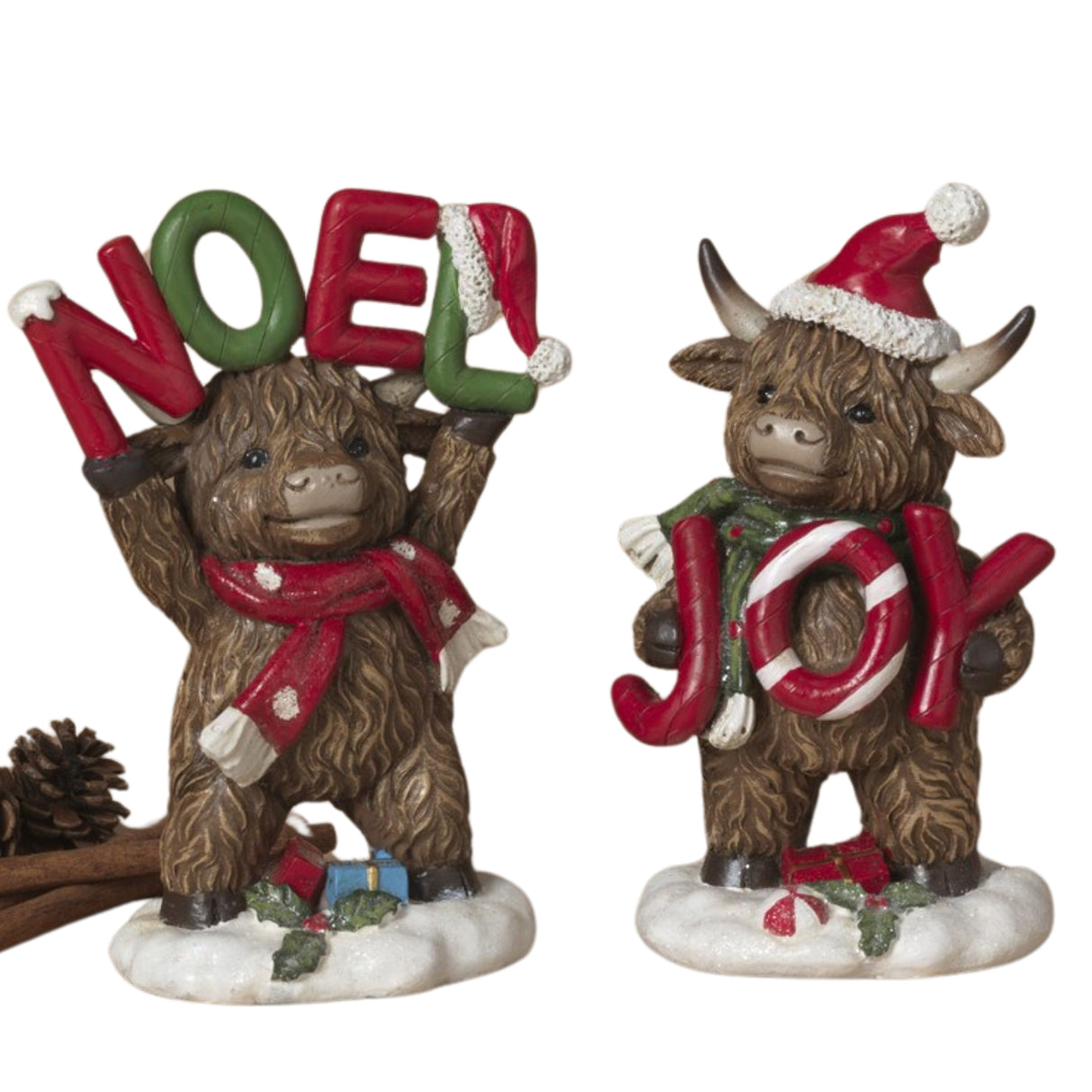 Pre-Order 7.4"H Resin Holiday Highland Cow Holding Sign Set Noel Joy 2795110