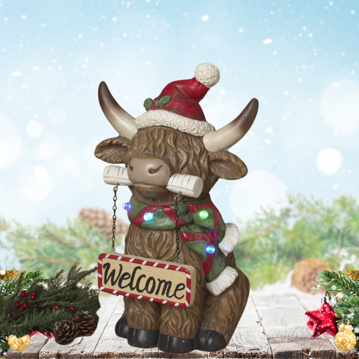 Pre-Order 13.3"H Lighted Magnesium Holiday Highland Cow w/ Timer 2794860