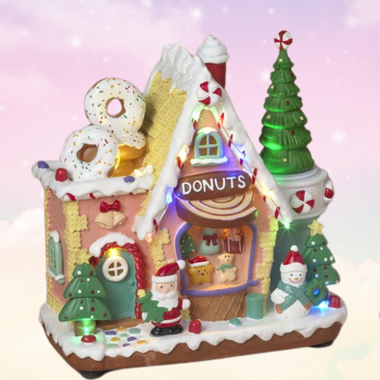 Pre-Order Gerson 8.86" Lighted Musical Donut Shop House w/ Moving Tree 2807970