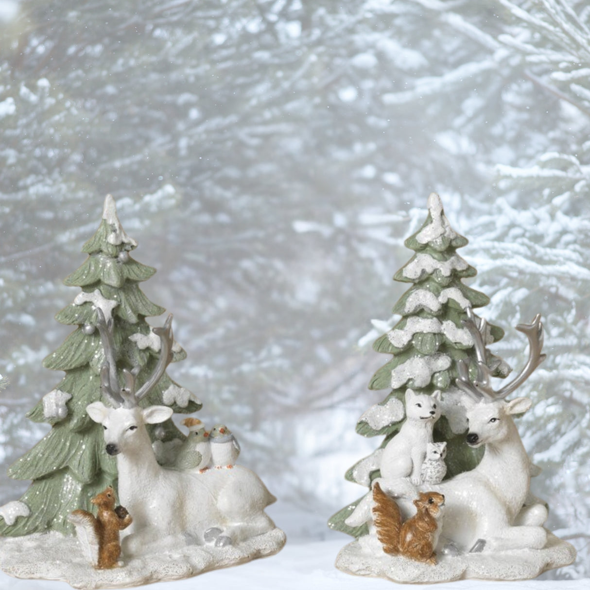 Pre-Order Gerson 7.7" Winter Holidays  Lying Deer with Forest Critters & Christmas Tree Set 2692460