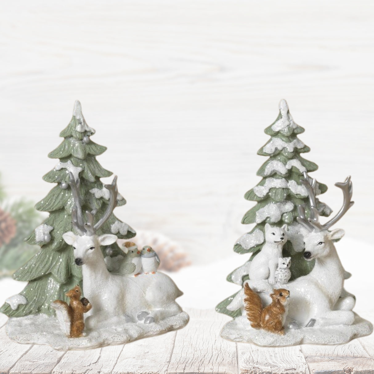 Pre-Order Gerson 7.7" Winter Holidays  Lying Deer with Forest Critters & Christmas Tree Set 2692460