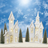 Pre-Order Gerson 20.75" Lighted Wood Holiday Church House with Trees 2743110