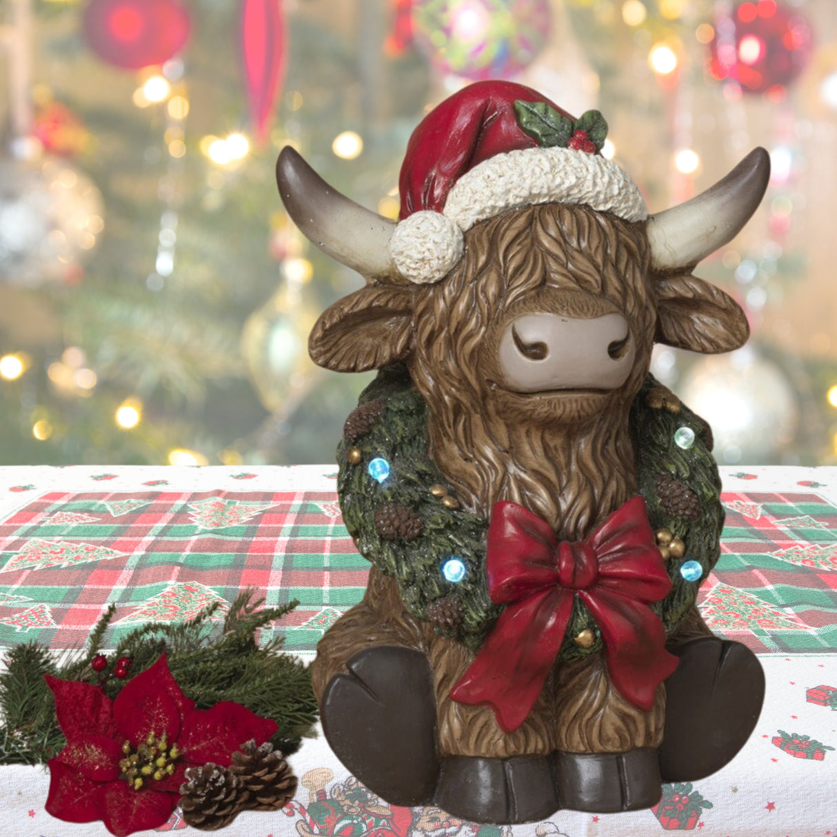 Pre-Order 20.8" Light up Resin Christmas Highland Cow w/ Timer 2794830