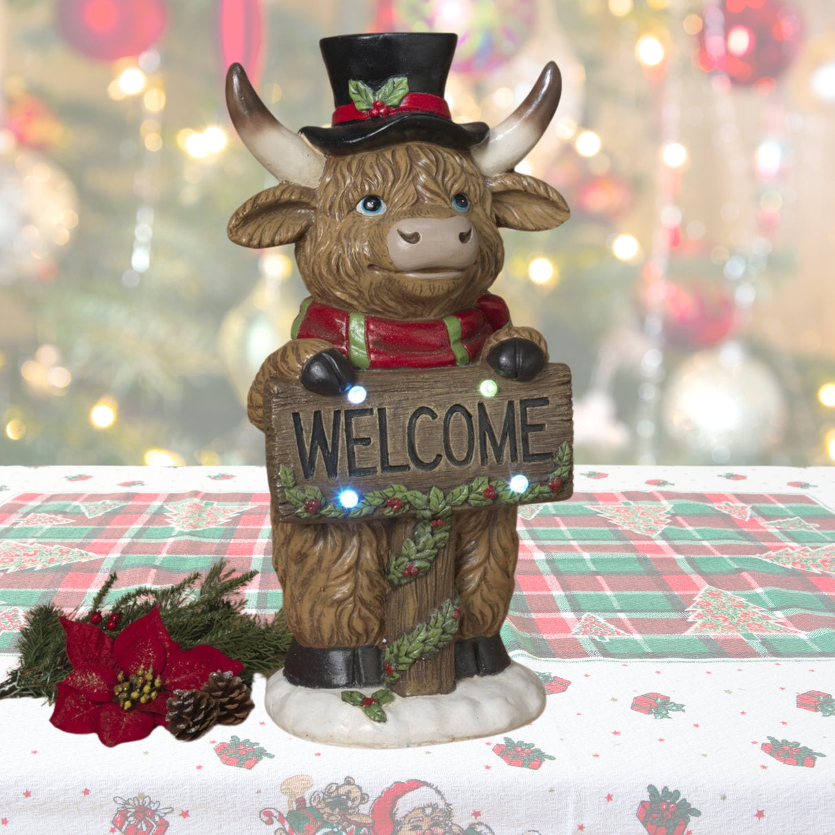 Pre-Order 25"H Lighted Christmas Welcome Highland Cow w/ Timer 2794880