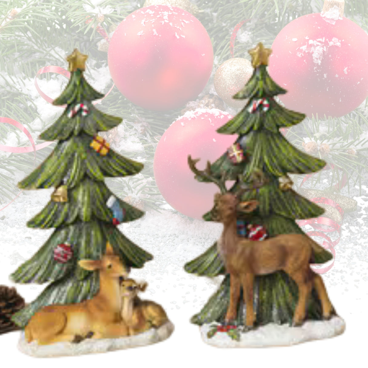 PRE-ORDER Gerson 9"H Resin Green Holiday Winter Tree with Deer 2685510