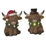 Pre-Order 5.5" Lighted Resin Christmas Highland Cows Set w/wreaths  2795010