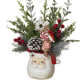 Pre-Order Gerson 13" Holiday Pine & Berry Arrangement in Ceramic Snowman & Santa Pot Set 2742210