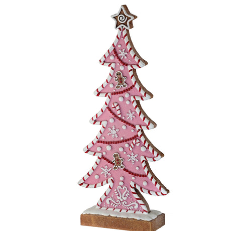 15" Pink Resin Candy Frosted Gingerbread Tree