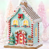 Regency 8.5"LED Battery Timer Blue Pastel Sweets Gingerbread House