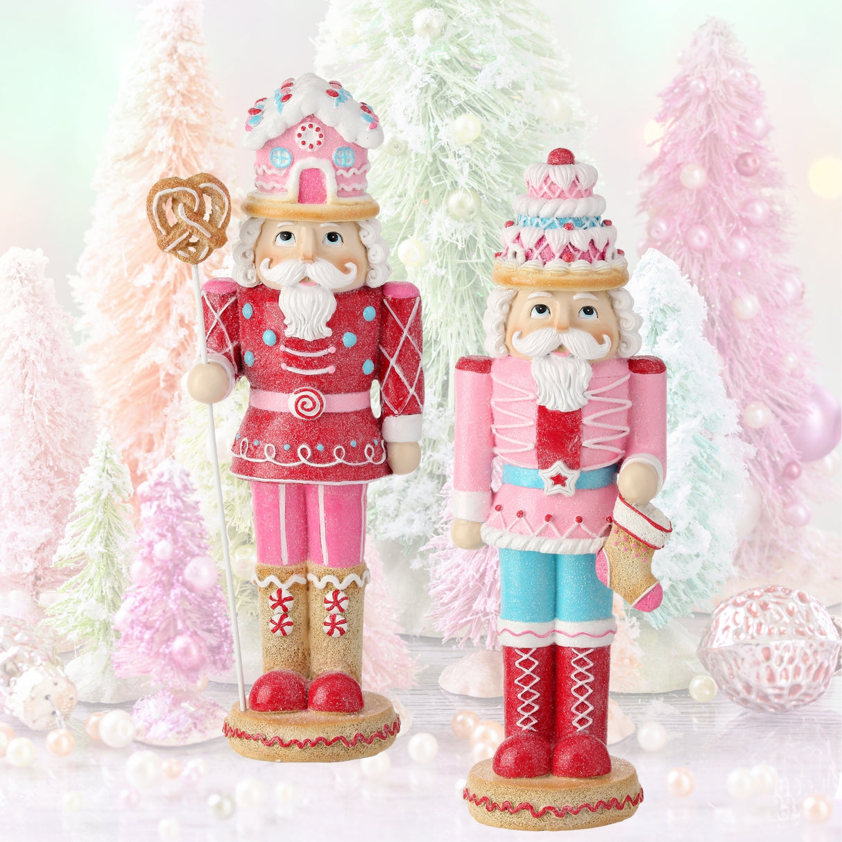 Regency 12.5" Red Pink Candy Sweet Nutcracker Toy Soldier Christmas Figure Set of 2