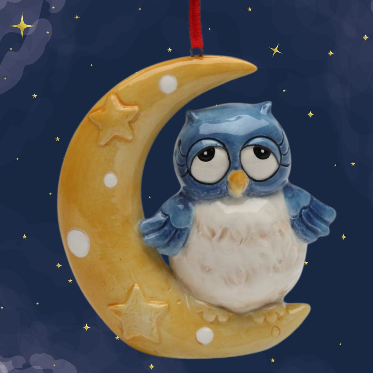 Christmas 2024 Whimsical Owl On The Moon Ornament