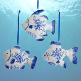 Porcelain Delft Fish Ornaments, 3 Assorted