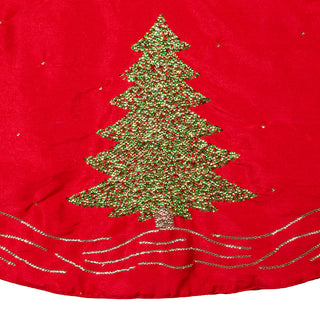 60" Red Dupion Embroidered Tree Skirt