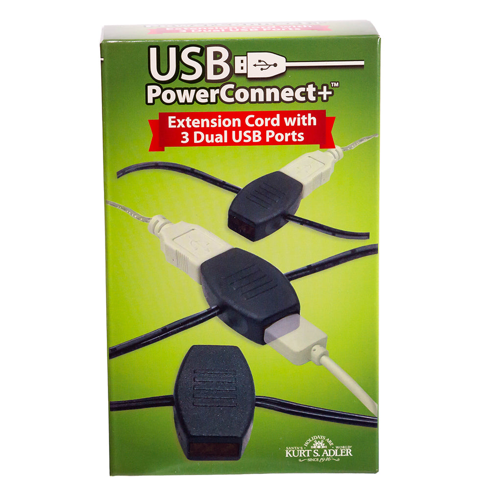 6' USB Power Extension Cord+ With Black Wire and 6 Ports