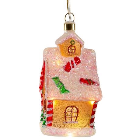 Kurt Adler 5" Glass USB Warm White LED Gingerbread House Ornament