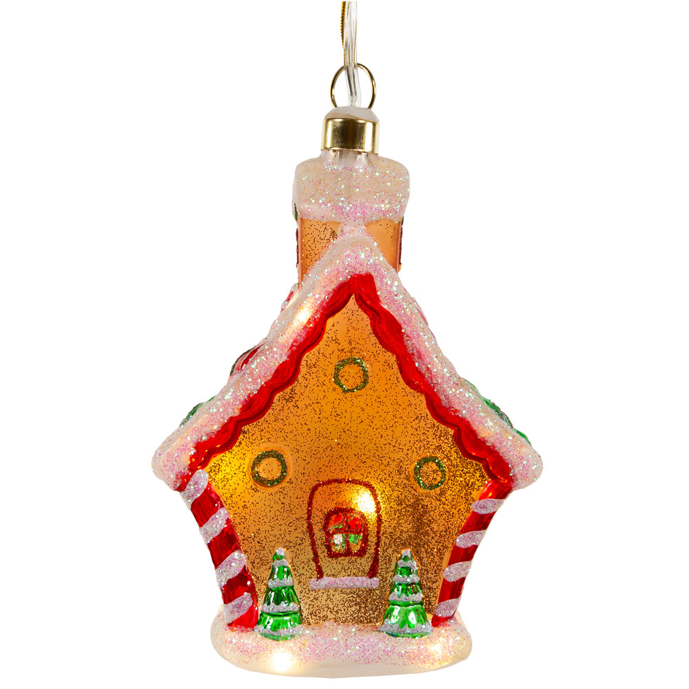 Kurt Adler 5" Glass USB Warm White LED Gingerbread House Ornament