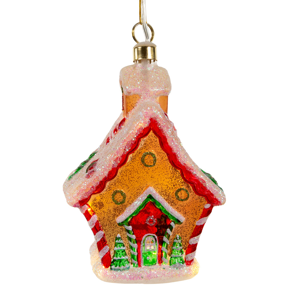 Kurt Adler 5" Glass USB Warm White LED Gingerbread House Ornament