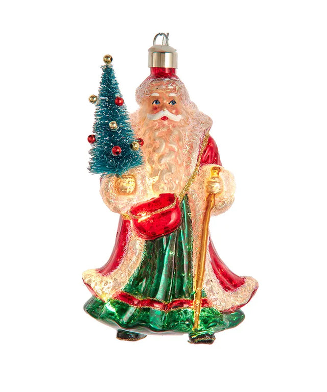 Glass USB Warm White LED Santa With Christmas Tree Ornament