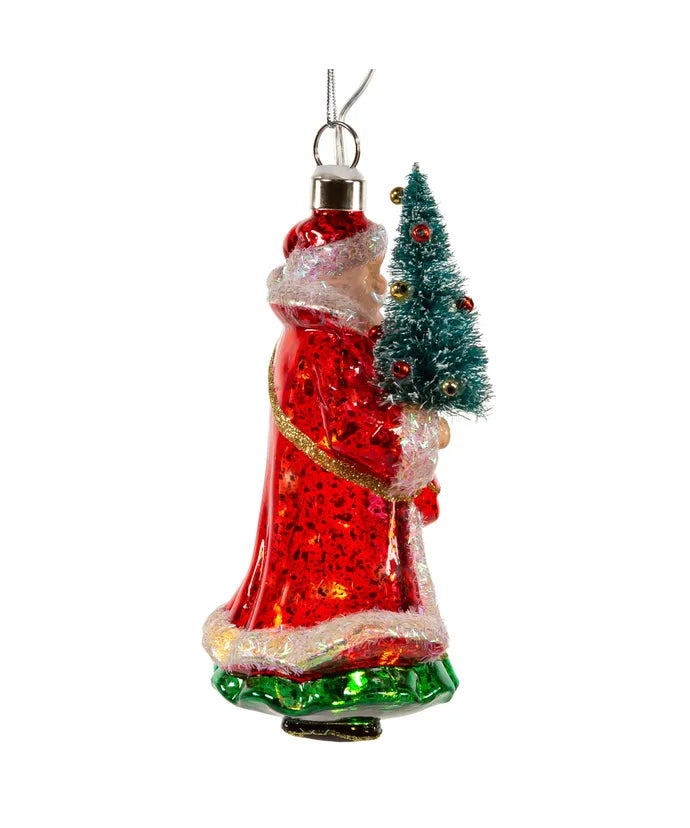 Glass USB Warm White LED Santa With Christmas Tree Ornament