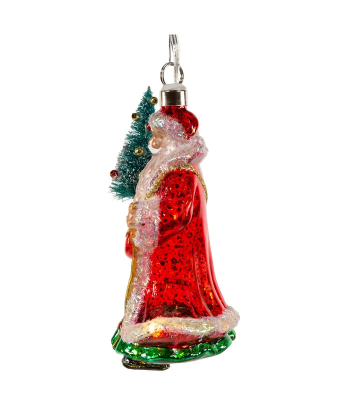 Glass USB Warm White LED Santa With Christmas Tree Ornament