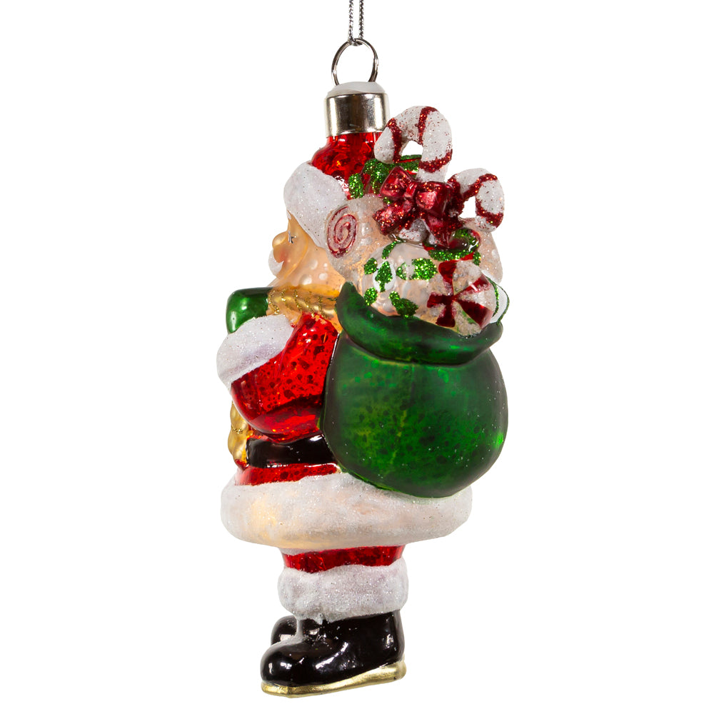 Illuminated Gems Glass USB Warm White LED Santa With Gift Bag Ornament