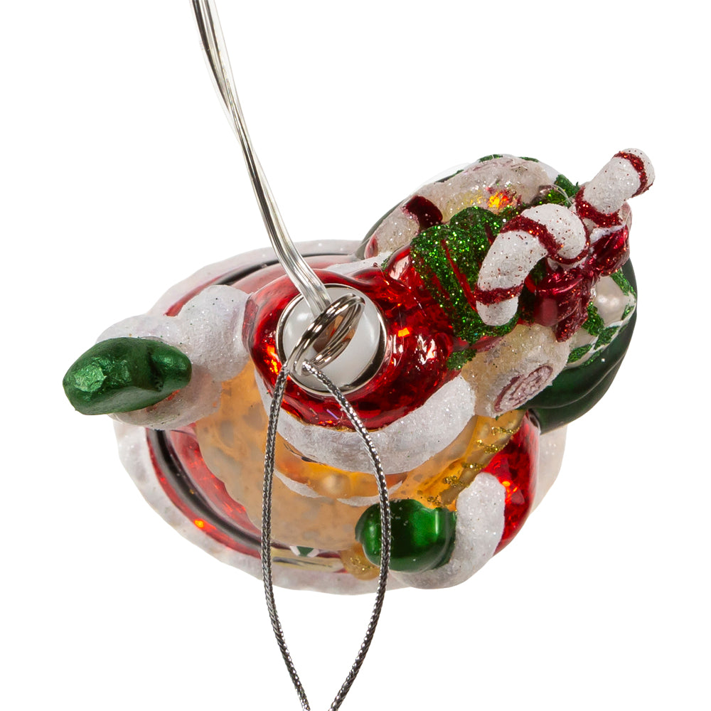 Illuminated Gems Glass USB Warm White LED Santa With Gift Bag Ornament