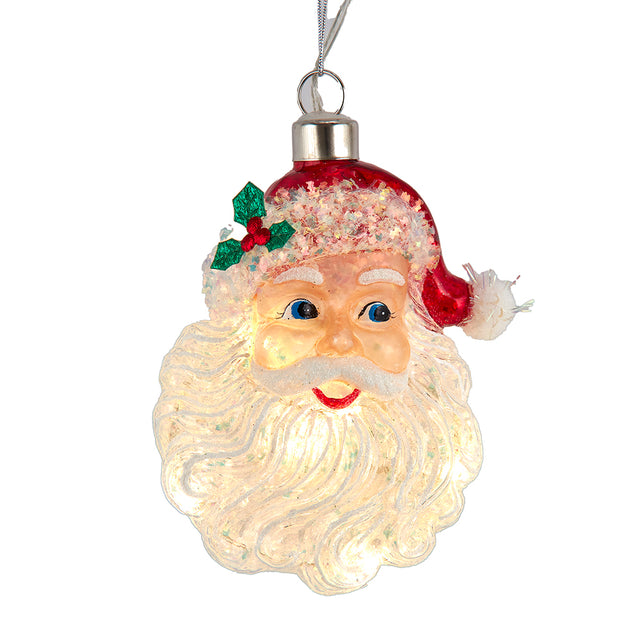 Glass USB Warm White LED Fairy Light Santa Head Ornament