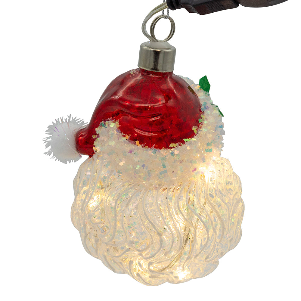 Glass USB Warm White LED Fairy Light Santa Head Ornament